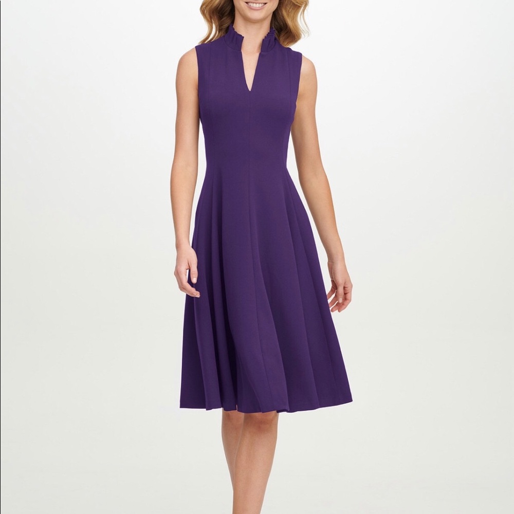 NWOT Calvin Klein Ruffled Neck Seamed Dress